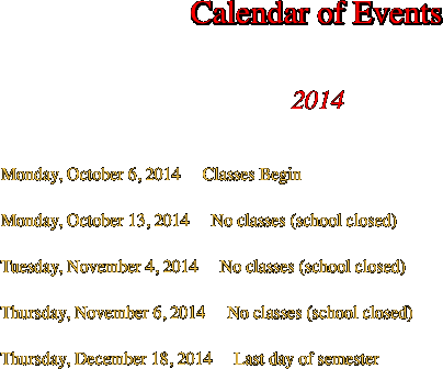 Calendar of Events